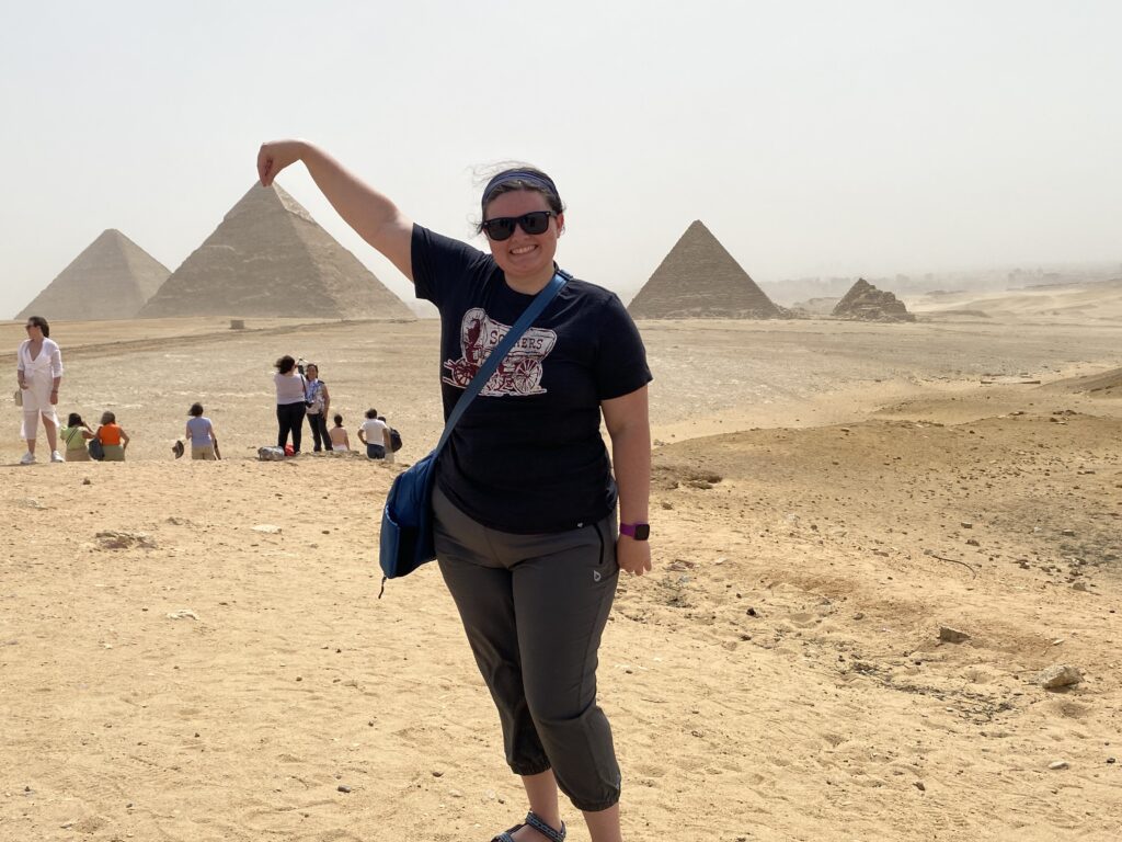 me 'pinching' the top of the pyramids