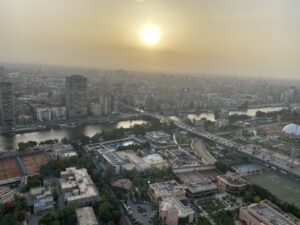 city view of Cairo from the top of the tower. Lots of buildings