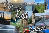 Various photos overlapped of places I've been with text in white with black outline that reads "Solo Kay Travels"