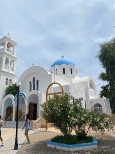 white building with blue top church picture