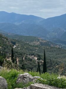 landscape view of mountains and a valley. super green